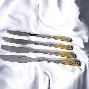 Inoxpran Knives 9 Inch Stainless 18/10 Gold Tone Accents Set Of 4